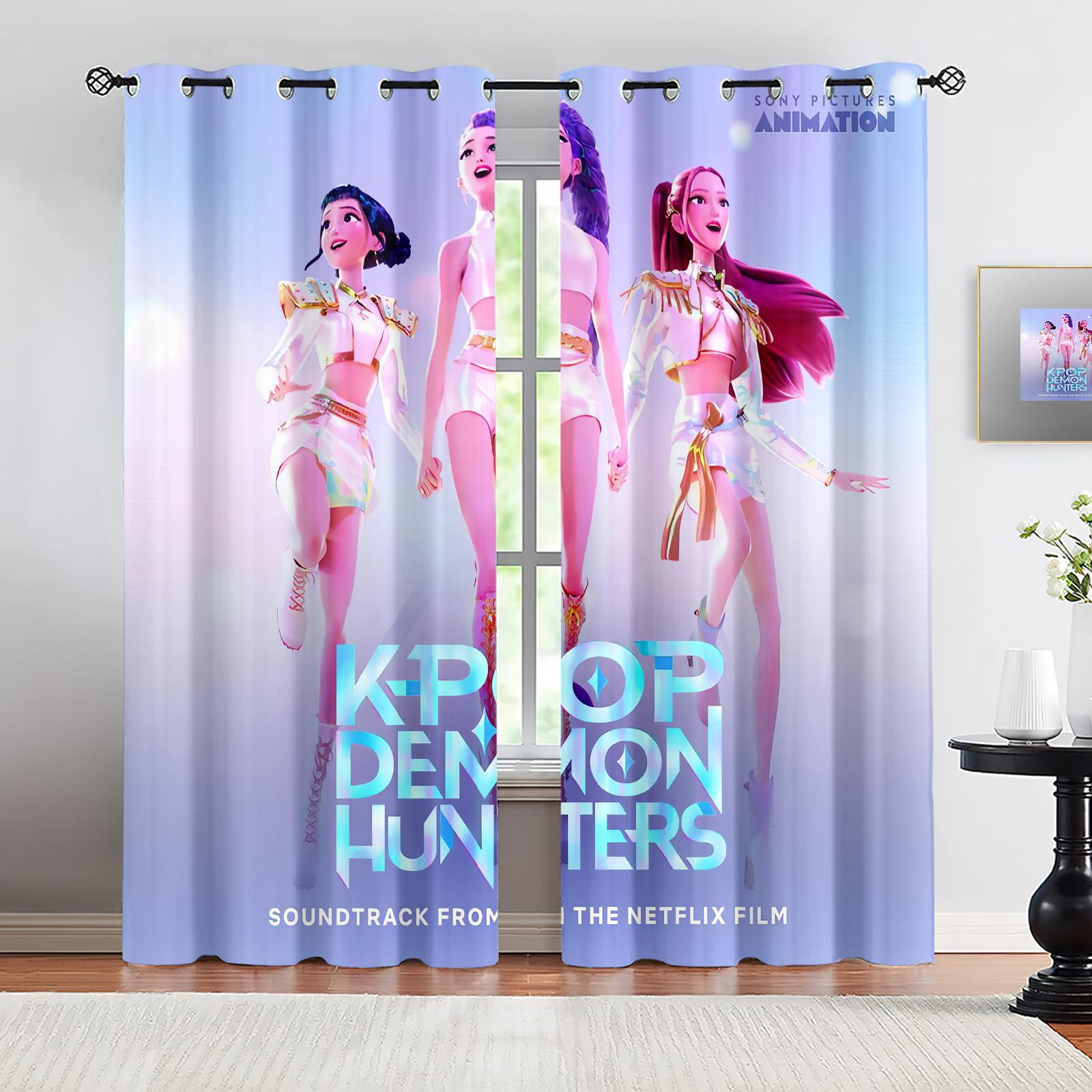 

2Pcs K-Pop Demon Hunters Printed Blackout Curtains Suitable For Bedroom Living Room Study Office Bathroom Decor Machine Washable 213x160cm-2PC