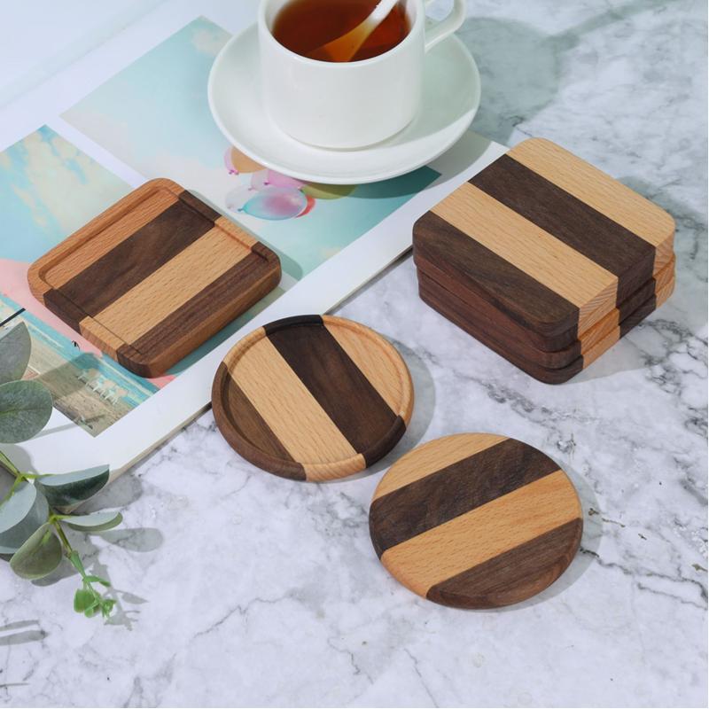 Tee Kaffeetasse Pad Tischsets Dekor Walnuss Buche Holz Untersetzer langlebig hitzebeständig quadratische Getränkematte Schüssel Teekanne