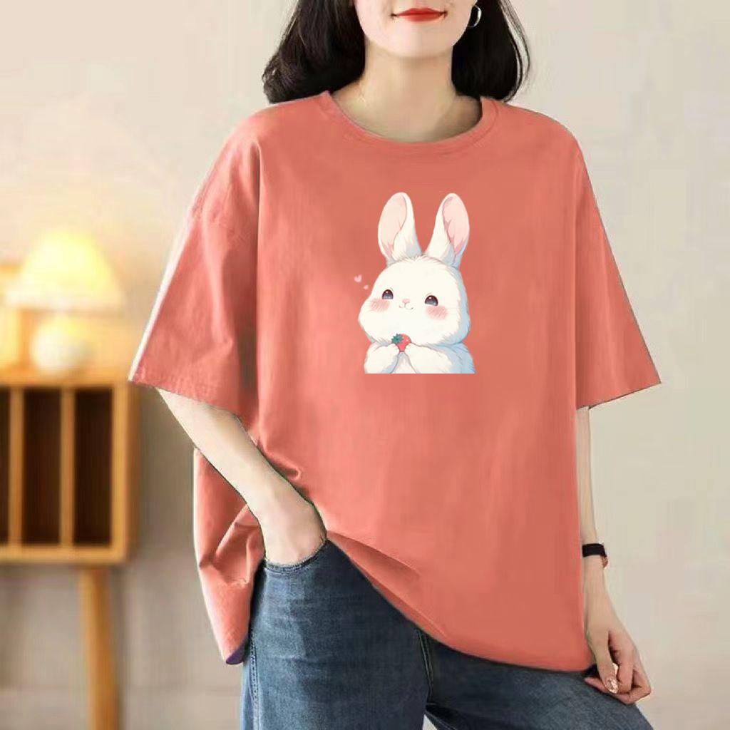Loose Cotton Short-sleeved T-shirt Ladies Summer New Blouse Women Round Neck