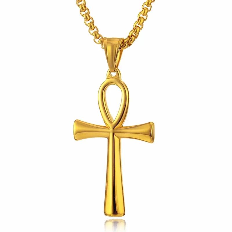 VQYSKO Cross Of Eternal Life Egyptian Ankh Necklace Vampire Stainless Steel Goth Jewelry Loose Charm Findings
