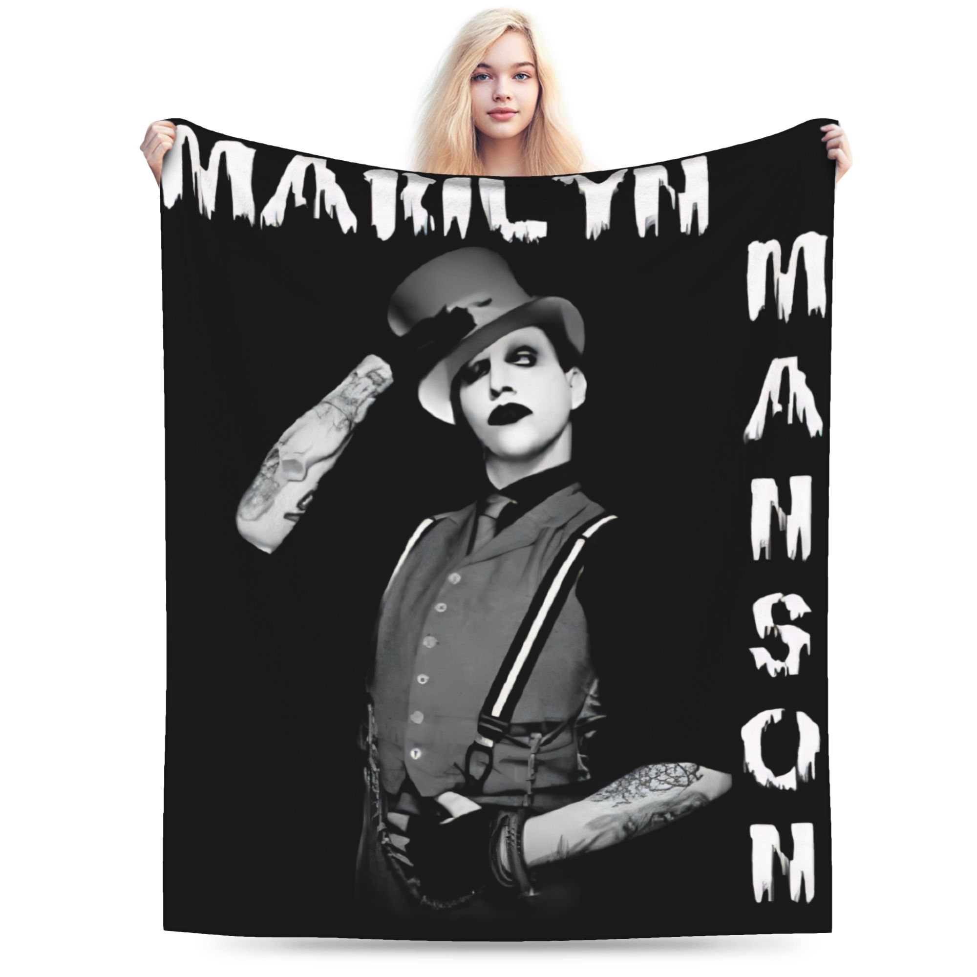 

Super Soft Marilyn Manson Music Tour Throw Blanket Premium Flannel Fleece Lightweight Blanket Cozy Fluffy Blankets All Season 75x90cm