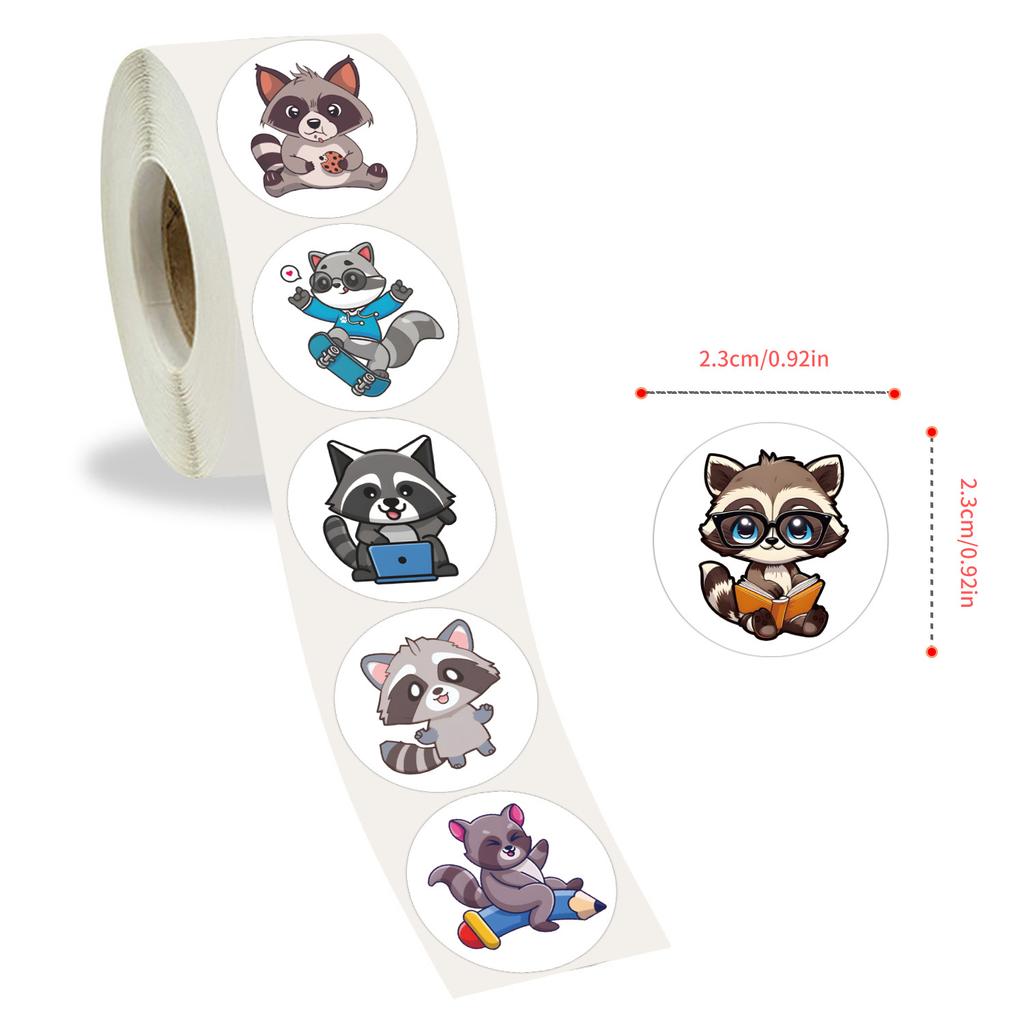 500 Stickers/roll Cartoon Raccoon Ins Cute Hand Tent Tape Decorative Suitcase Notebook Roll Tape