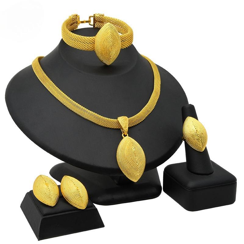 24K Gold Plated Dubai Necklace Earrings Ring Bracelet Set African Bridal Banquet Jewelry Set 2026
