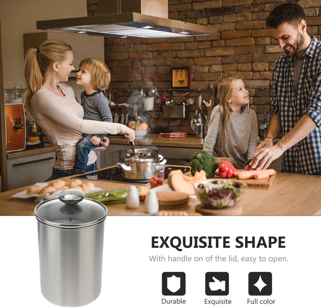 Stainless Steel Canister Jars with Glass Lid, 1750ml Kitchen Storage Containers for Tea, Flour, Sugar, Coffee Beans, Candy, Snac