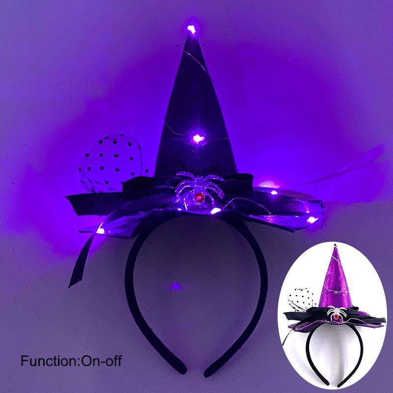Lovely LED Witch Headband Halloween Light up Witch Hat Headband Women Masquerade Party Cosplay Hairband Hair Accessories