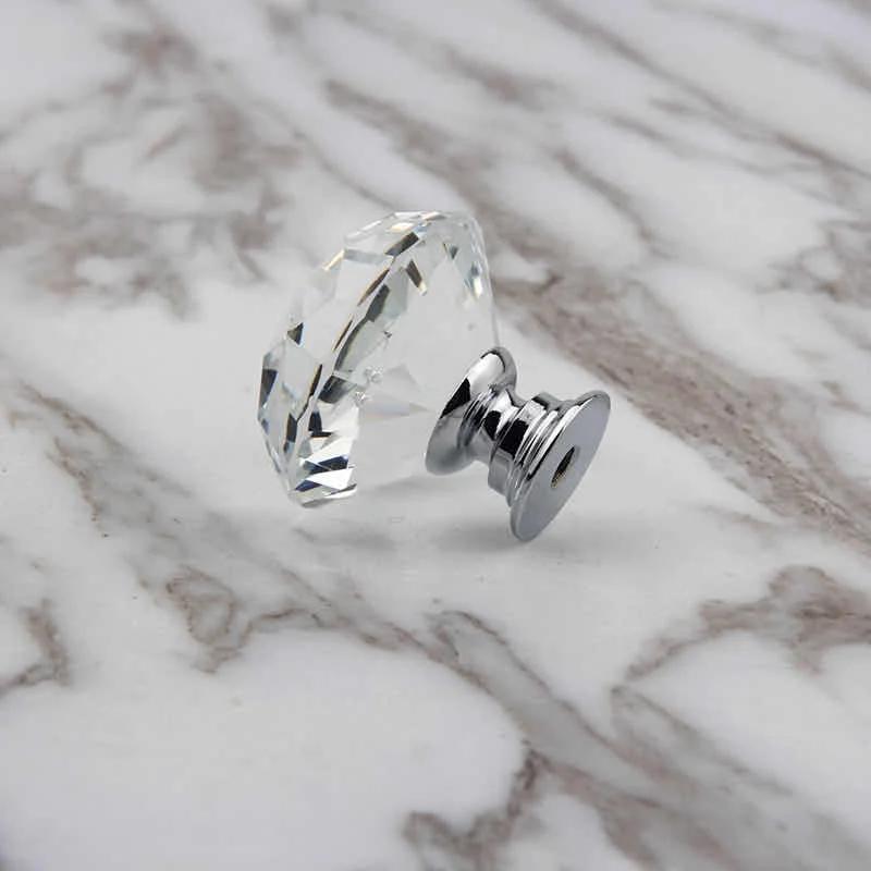 10 ks/sada 30mm Design ve tvaru diamantu Křišťálové skleněné knoflíky Úchytky zásuvek skříněk Kuchyňské skříňky Dveře Šatní skříně Kování