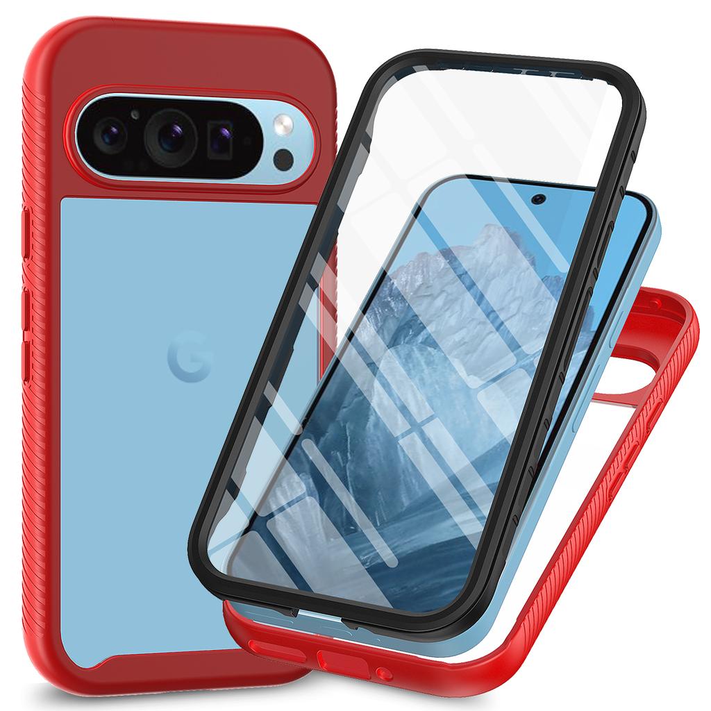 Etui na Google Pixel 9/Pixel 9 Pro PC+TPU Przezroczyste Etui na Telefon z Folią PET na Ekran Wszechstronna Ochrona