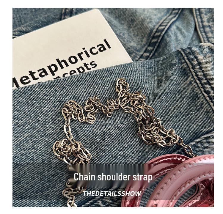 2024 Shiny Patent Leather Mini Basket Crossbody Bag with Laser Chain for Kids and Women