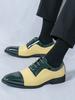 New British Men Pointed Yellow Green Mixed Lace Up Dress Business Casual Oxfords Shoes Male Wedding Dress Homecoming Footwear