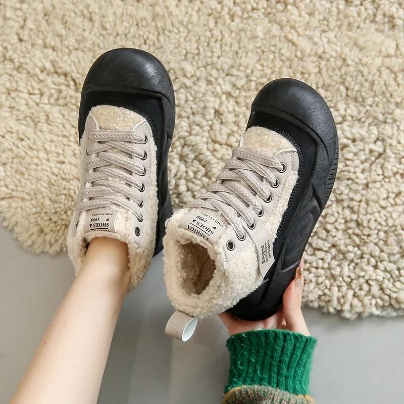 Zapatillas Plush Woman Sneakers Winter New Warm Casual Shoes Lamb Wool Cotton Shoe Platform Women Shoes Vulcanize Shoe