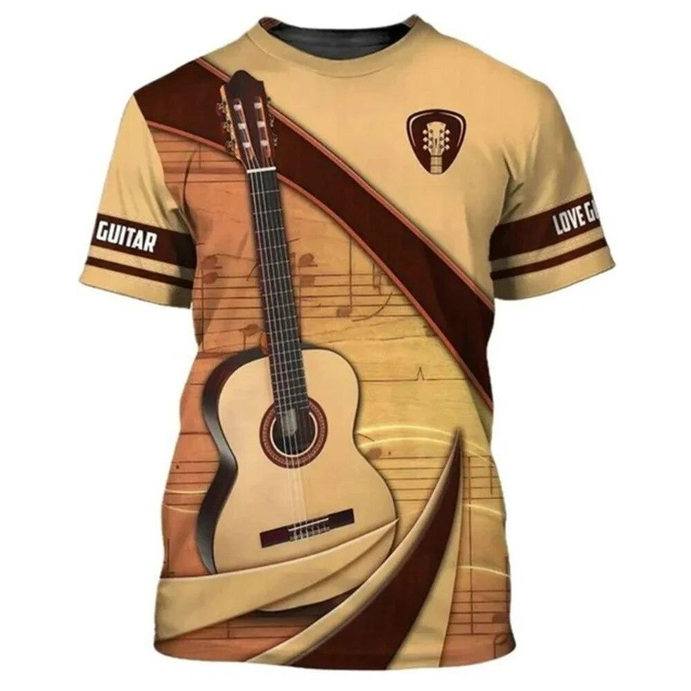 3D tištěný vzor kytarového nástroje s krátkým rukávem 2023 Nové pánské tričko Móda Street Harajuku Neutrální tričko Ležérní Zábava Top