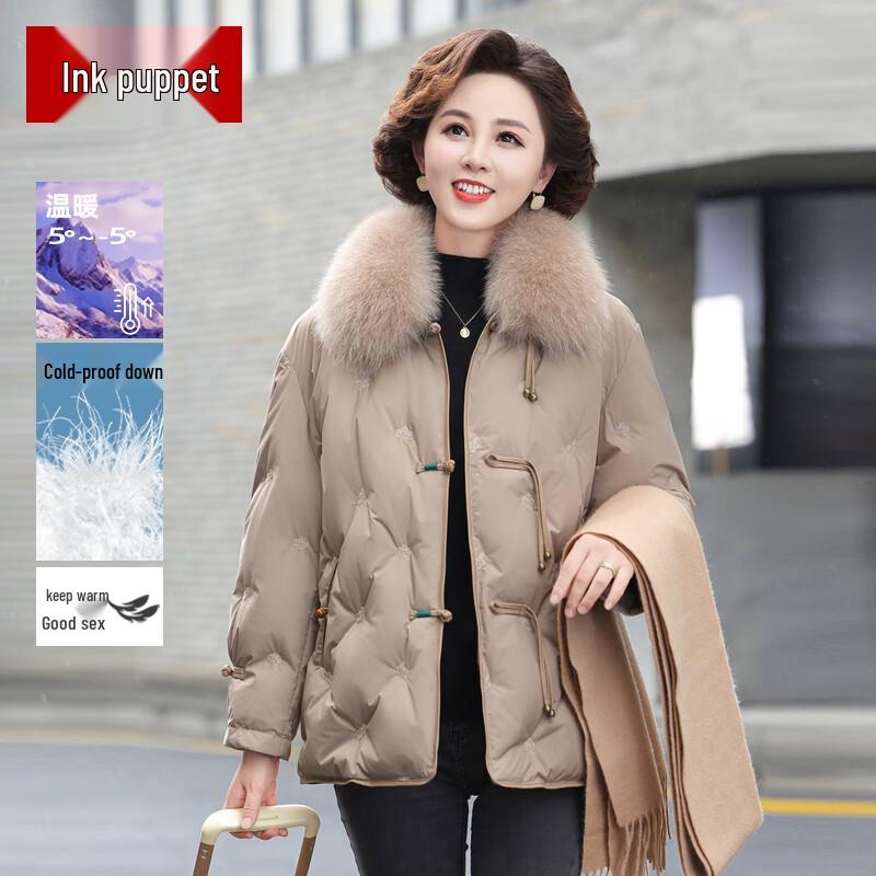 

Women s 90% White Duck Down Winter Puffer Jacket with Large Fur Collar 2XL
