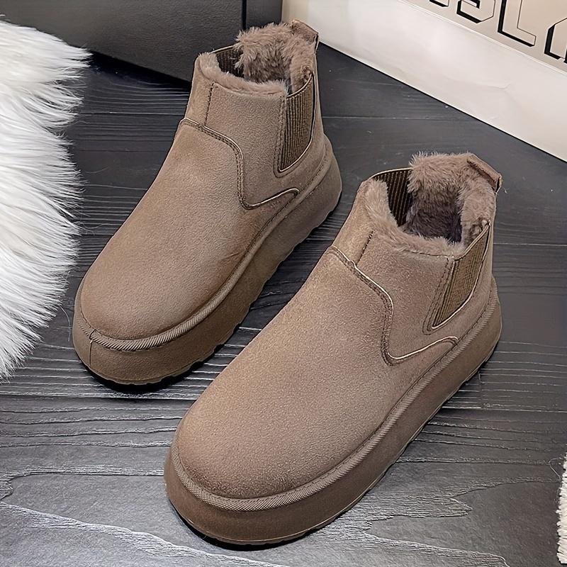 Bottes moelleuses de couleur unie pour femmes 36-44, bottes d'hiver à semelle épaisse et semelle souple avec doublure en peluche, bottes de neige chaudes antidérapantes
