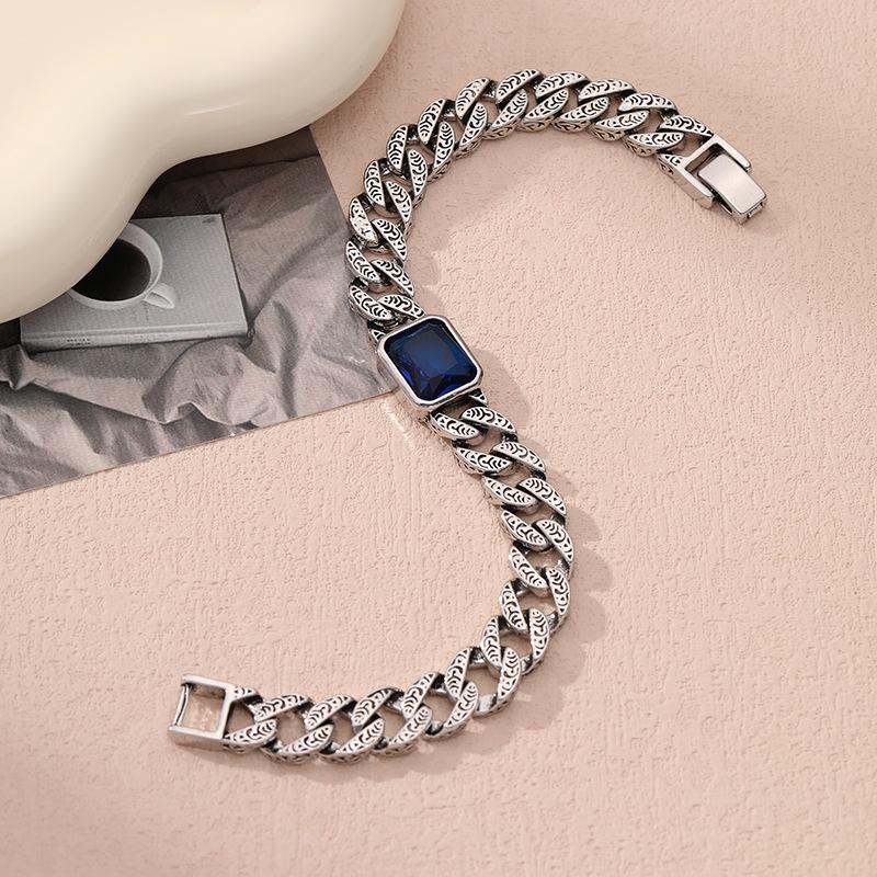 Hip Hop Sapphire Couple Jewelry Vintage Cuban Personality Couple Bracelet
