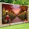 2D Cozy Autumn Farm Backdrop with Street Lamps and Scarecrow