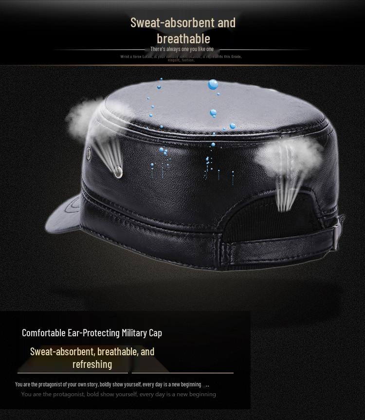 Men's Adjustable Sheepskin Leather Duckbill Cap - Warm Autumn/Winter Hat
