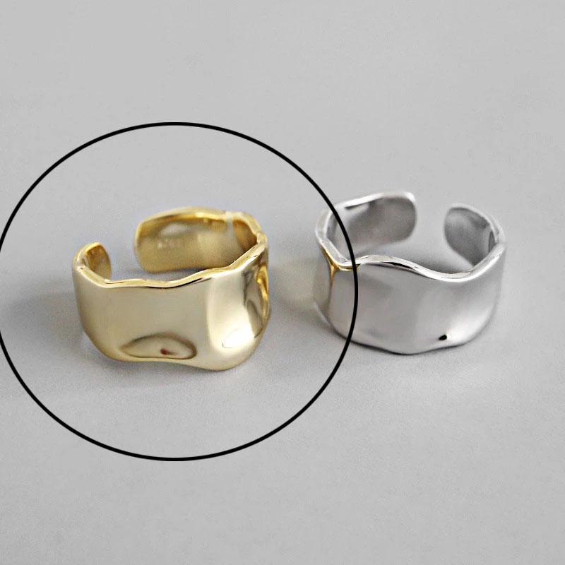 925 Silver Rings For Women Hollow Out Gold Color Temperament Personality Fashion Female Trendy Resizable Opening Rings