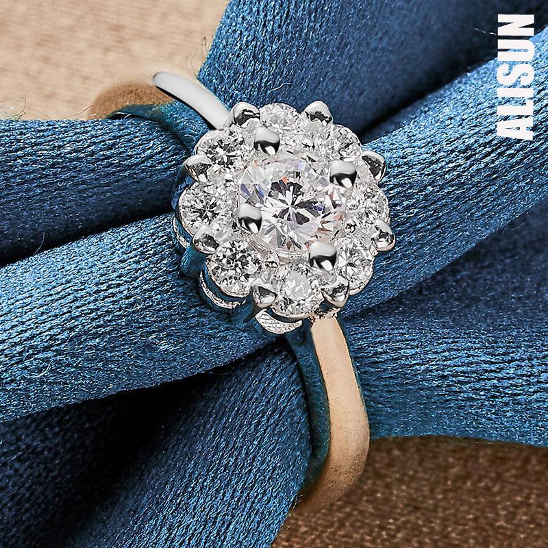 Bague en argent pur 925 avec fleur en zircon AAA, bijoux de mariage tendance