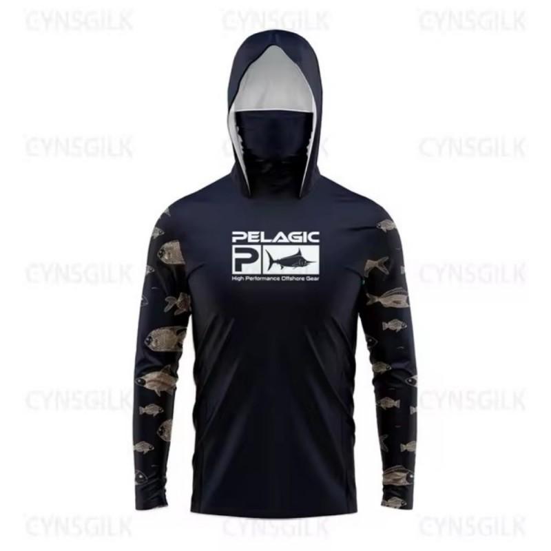 Mens Quick-Dry UV Protection Hooded Long Sleeve Fishing Shirt Outdoor Sports Cycling Apparel