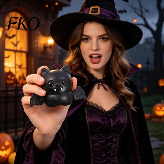 Flexible Stress Reliever for Adults Halloween Glitter Bat Squeeze Ball, Soft TPR Slow Rising Fidget Toy Durable Anxiety Relief, Cute Decompression