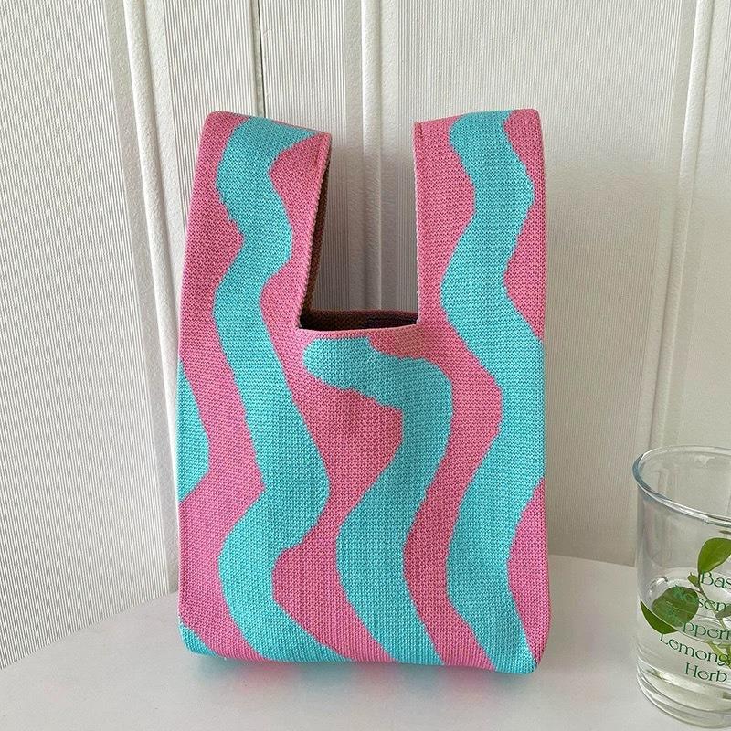 Square Rhombus Rhombus Stripe Geometric Knitted Gift Bag Handbag Handbag Handbag Tote Bag