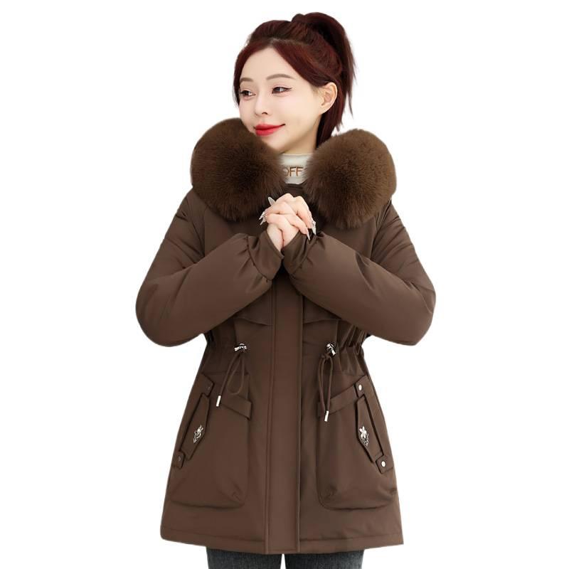 Pie Overcome Women's Medium and Long Hooded Cotton-padded Jacket, Thickened In Autumn and Winter To Prevent Cold