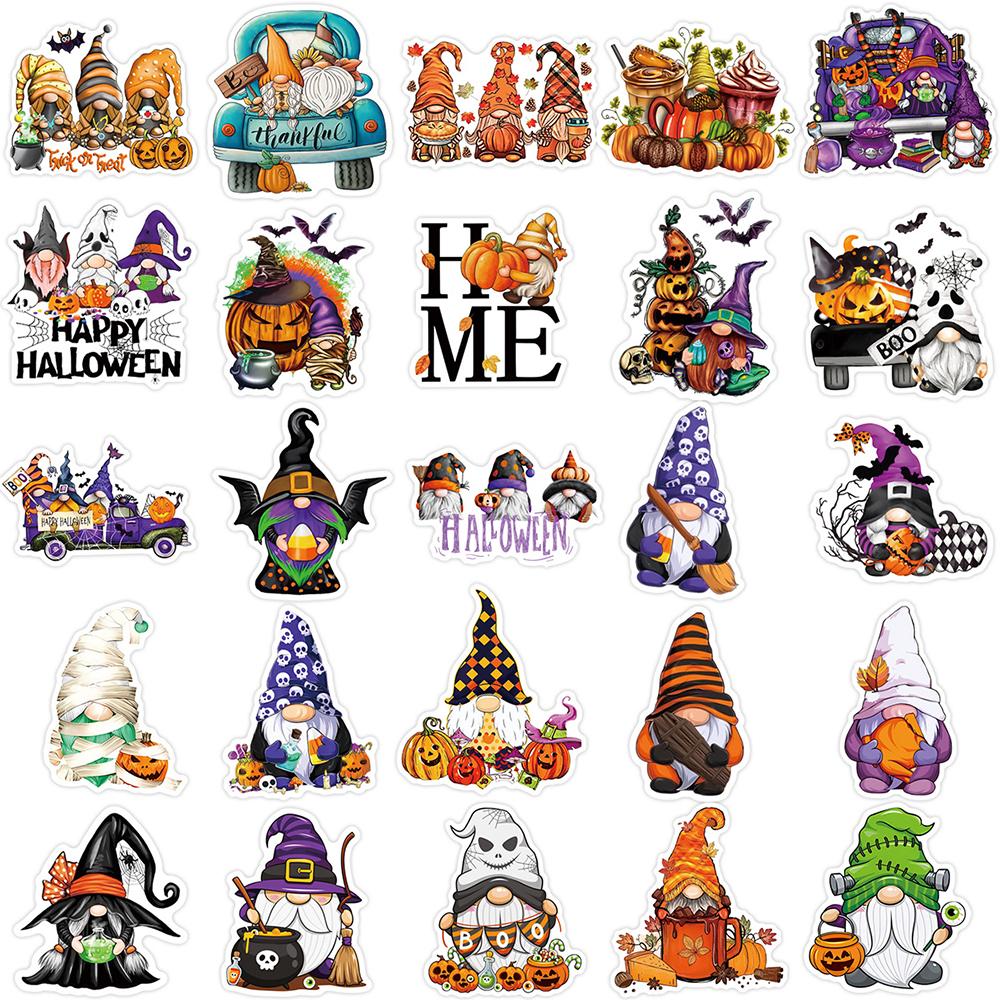 50 Uds. Pegatinas de Gnomo de Halloween, pegatinas de grafiti para equipaje DIY, portátil, monopatín, motocicleta, bicicleta