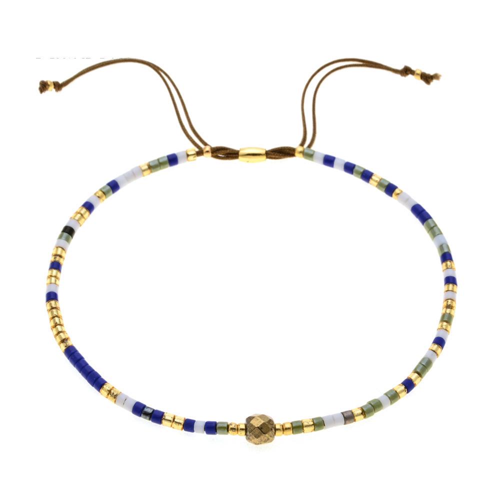 Trendy Deep Blue & Gold Rice Bead Pearl Hand Bracelet: Niche Design Women's Fashion Accessory