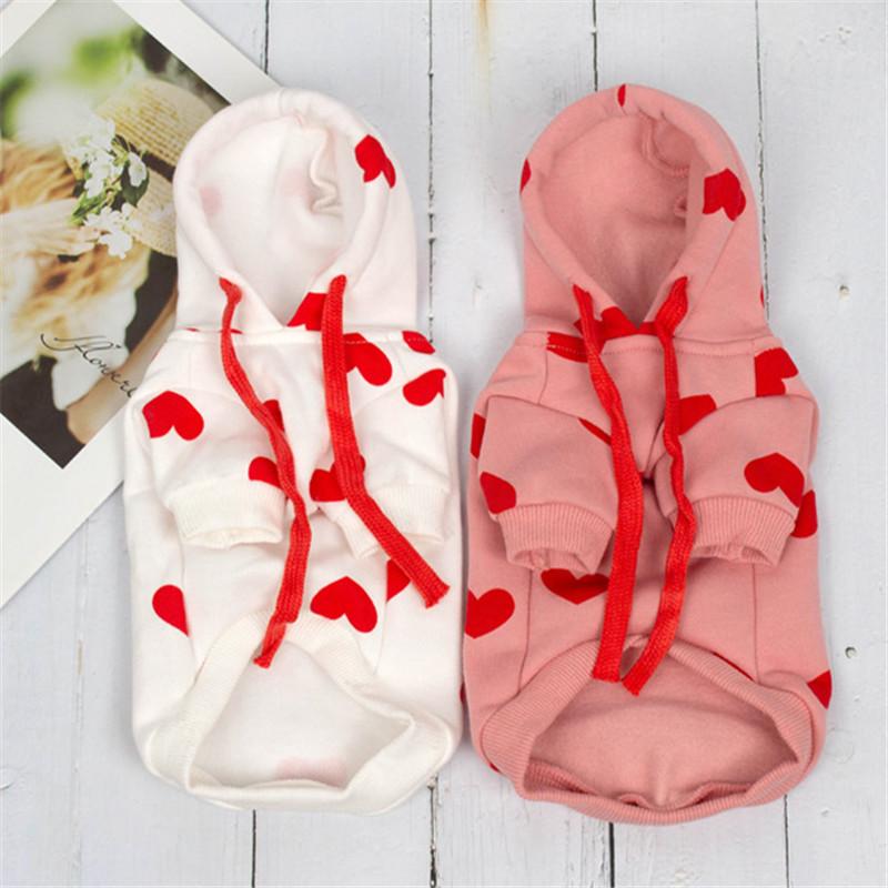 Cute Heart Dog Hoodie Sweatshirt Coat Autumn Winter Pet Dog Clothes Outfit Puppy Yorkie Costume Chihuahua Pomeranian Clothing
