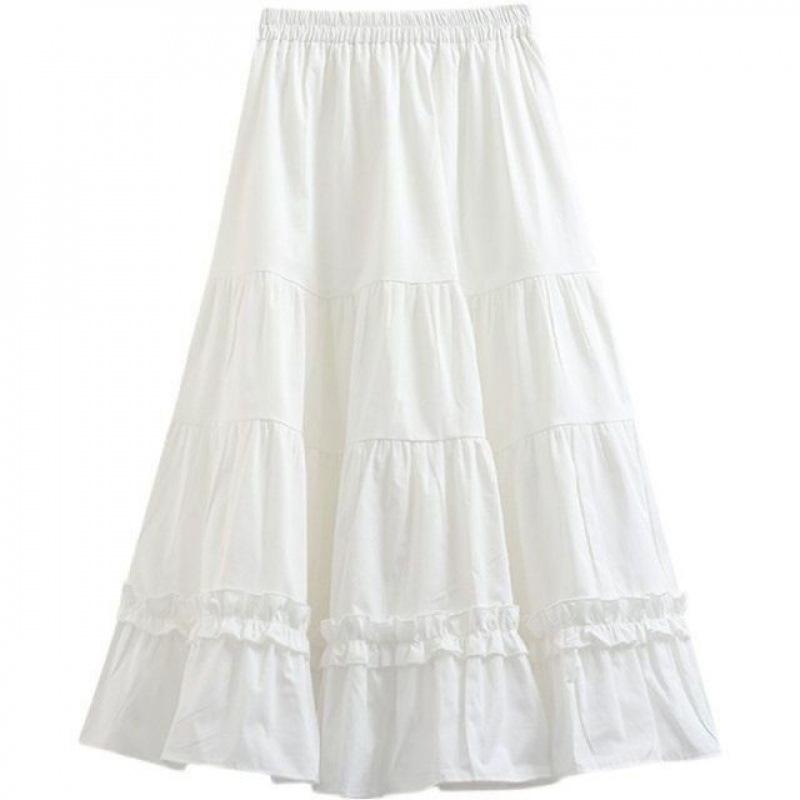 Women's Spring and Autumn White High-Waisted A-Line Umbrella Skirt Long Skirt Autumn Tiered Cake Skirt