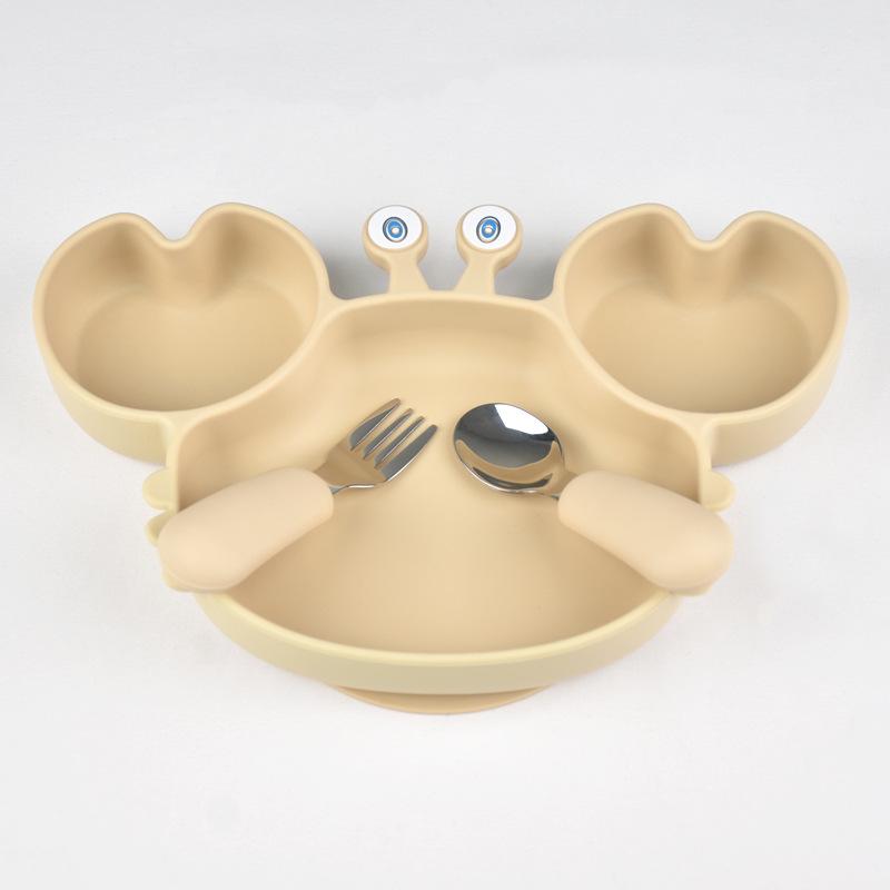 3Pcs/Set Baby Safe Silicone Dining Plate Food Feeding With Spoon Fork Cartoon Children Dishes Prevent Tipping Over And BPA Free