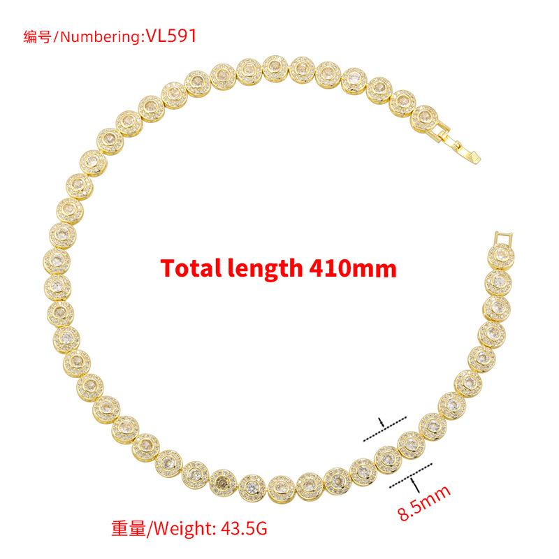 Light Luxury 8.5Mm Wide Classic Round Diamond Splicing Bracelet Necklace Personalized Hip Hop Round Set Vl590-591