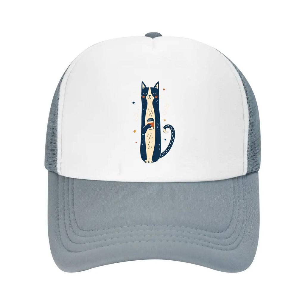 Sleepy Cat Coffee Minimal Illustrati Mesh Baseball Cap Casual Hat Outdoor  For Womens Unisex FeUnisex