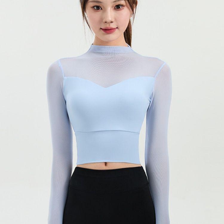 Women's Long-Sleeve Yoga T-Shirt with Chest Pads, Slimming Fit, Southeast Asia, European & American Style