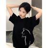 Pure cotton black short-sleeved women's t-shirt new popular summer unique design niche top loose t-shirt