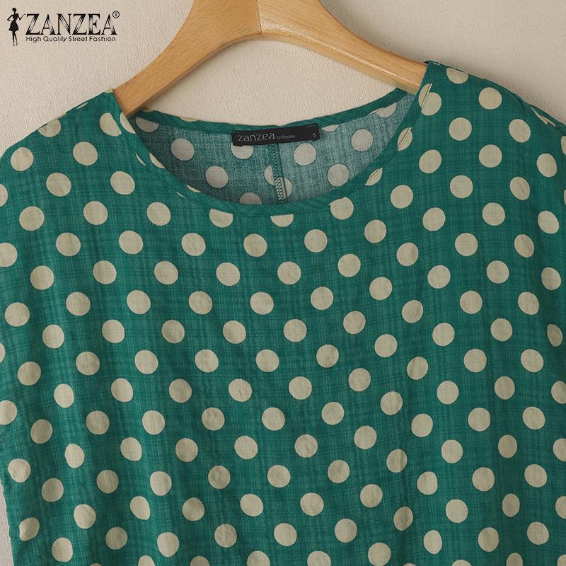 ZANZEA Damen Sommer Polka Dot Print Lässige Kurzarmbluse