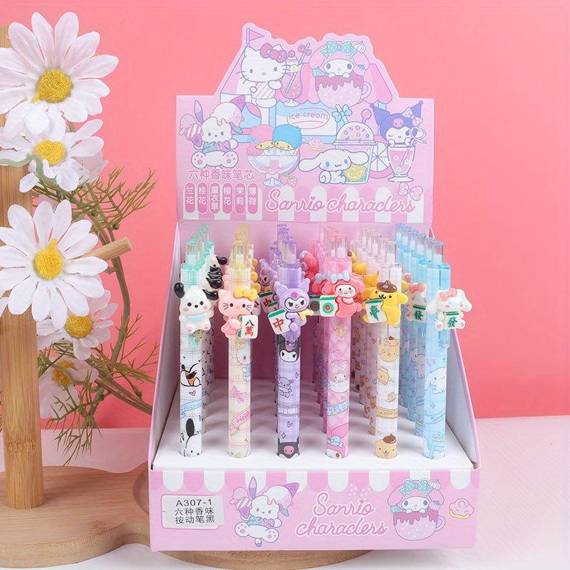 36pcs New Cute Hello Kitty Cartoon Wealth Family Series Resin Patch Press Pen Cartoon Kuromi St Head Signature Pen 0.5mm Black