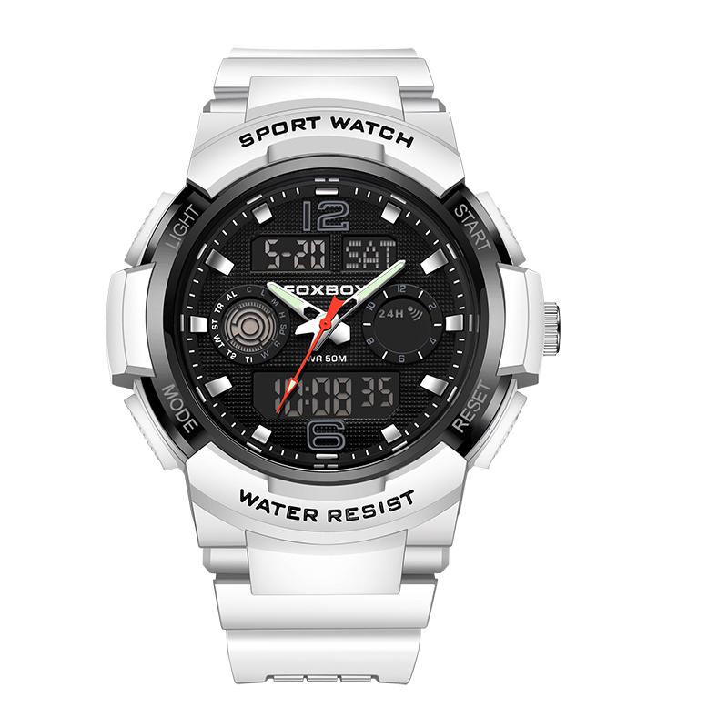 FOXBOX Mode Herrenuhr Sport Casual Leuchtende wasserdichte Dual-Display-Digitaluhr für Herren