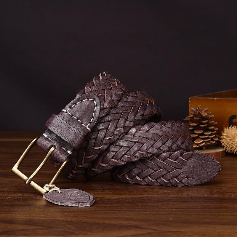 New Handwoven Polished Vegetable Tanned First Layer Cowhide Woven Leather Belt Men'S Casual Jeans Belt Women'S