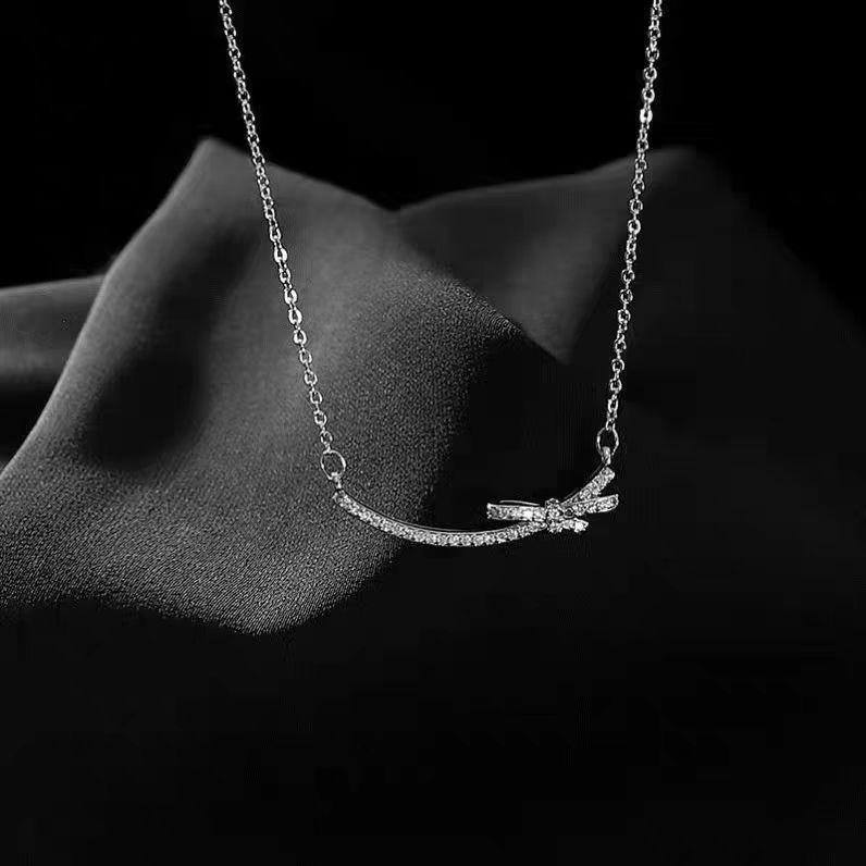 Design Bow Necklace Women'S High Sense Simple Versatile Zircon Pendant Exquisite Collarbone Chain