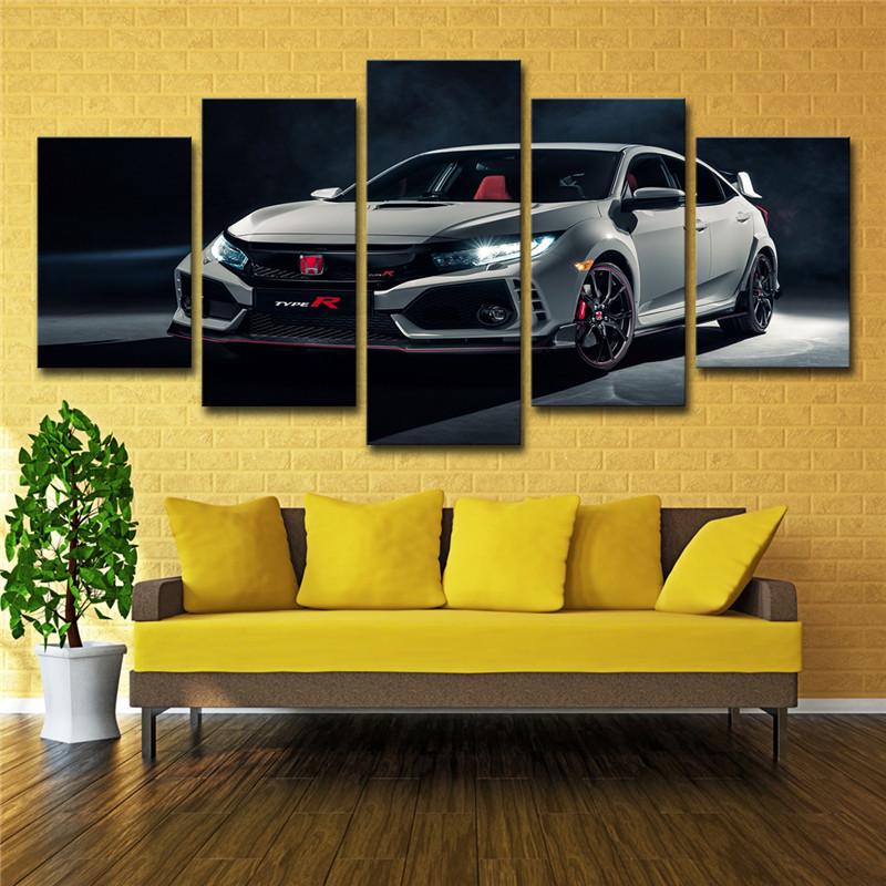 Canvas Posters HD Printed Wall Art Frame 5 Pieces White Car Dispay Auto