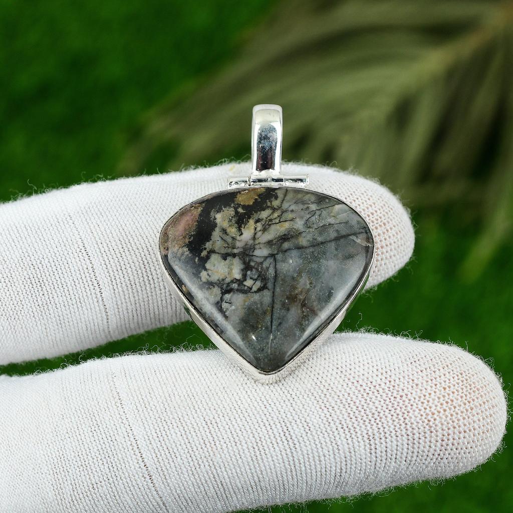 Anniversary Gift For Her Natural Picasso Jasper Gemstone Pendant 925 Silver
