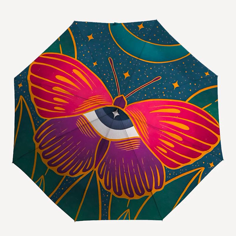

1pc Butterfly Eye Mandala Automatic Open/close Folding Umbrella, Compact Portable Travel Umbrella, Durable Construction yy250804137