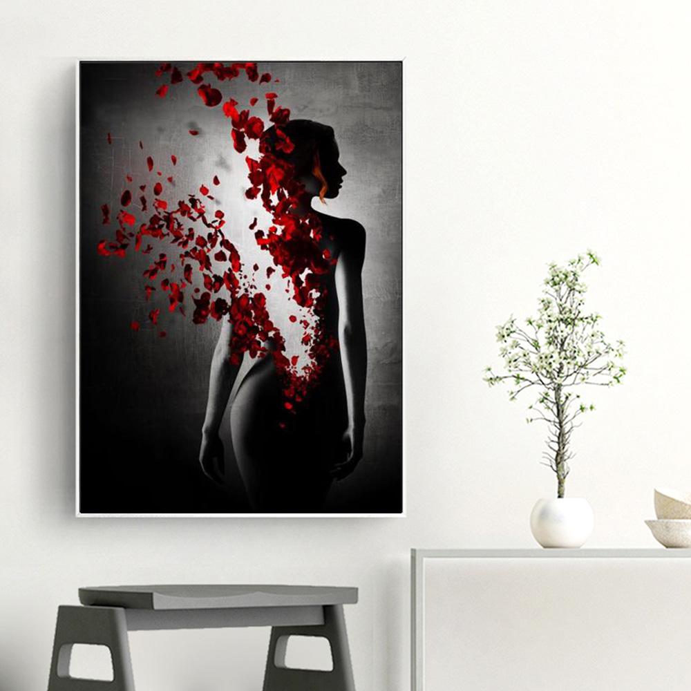 huacan Rose Lady Art Canvas Painting Living Room Bar Decorative Unframed Wall Picture Accessories