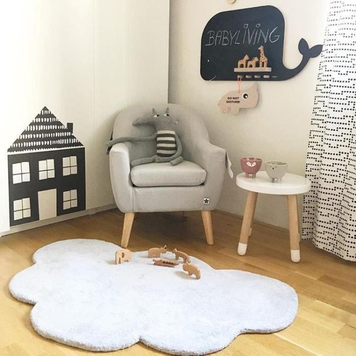 Tapis pour enfant en coton en forme de nuage pour chambre d'enfant 100 x 65 cm (blanc)