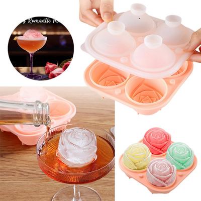 Silicone Rose Ice Cube Mold 3D Flower Shape Ice Cube Tray with Lid Ice Ball Maker for Cocktails Juice Whiskey Kitchen Gadget