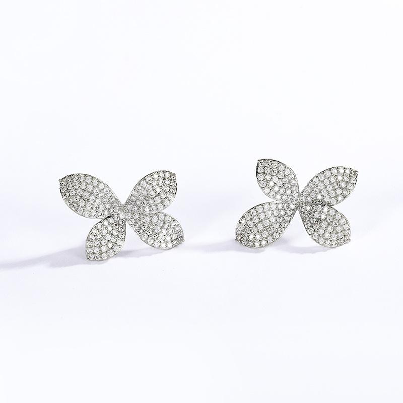 Luxurious and Atmospheric Micro Inlaid Earrings with Bow, Flower Temperament, Niche Design, High-end Earrings