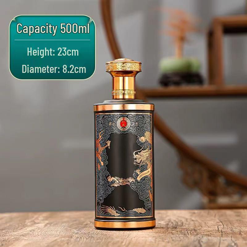 Floral Glass Dragon Pattern Baijiu Bottle Gift Set With Exquisite Spraypainted Baked Flower Design