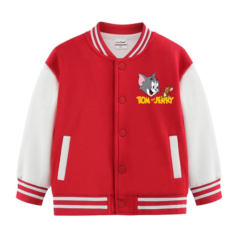 Tom and Jerry Thickened Boys' Baseball Jackets - Velvet Lined, Spring/Autumn Casual Wear