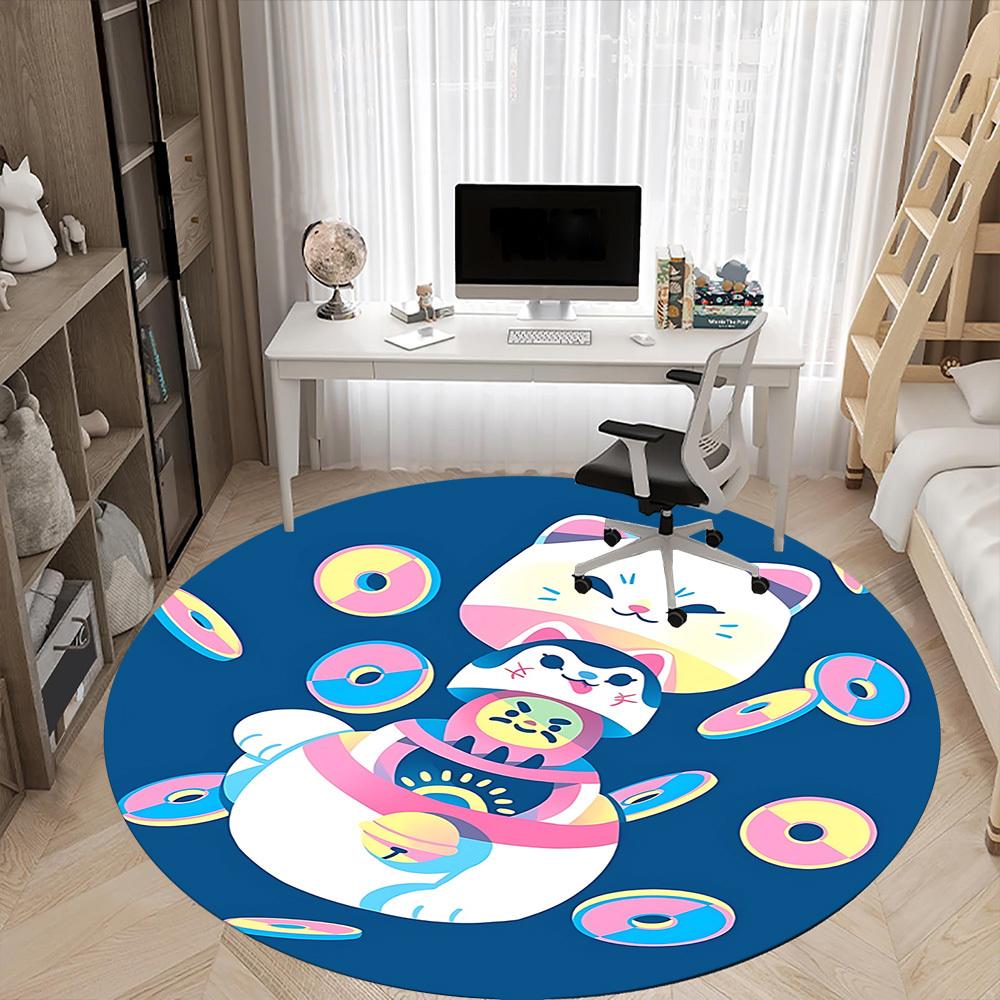 1PC Cat Donut Office Round Area Rug, Mat Suitable For Office, Under Office Chairs Bedroom Living Room Home Decor, Room Deco
